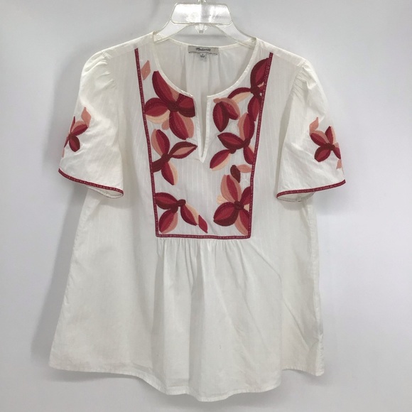 Madewell Fable Embroidered Oversized Top Blouse Floral Boho Casual Red/Wh Size S - Picture 8 of 8